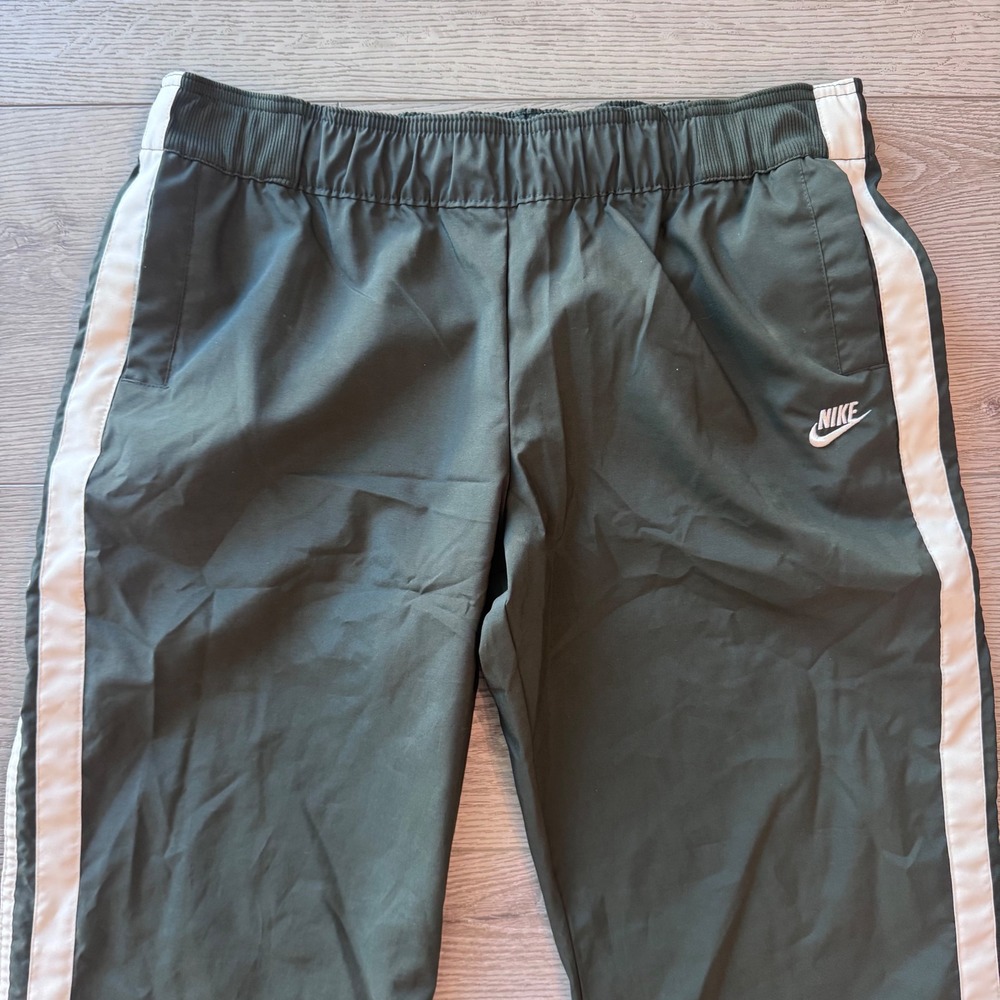 Nike Vintage Y2K Baggy Track Pants Forest Green White Stripe Mens L 12-14